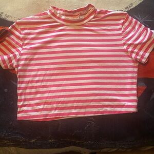 Vixen by Micheline Pitt Pink and White Striped crop Top